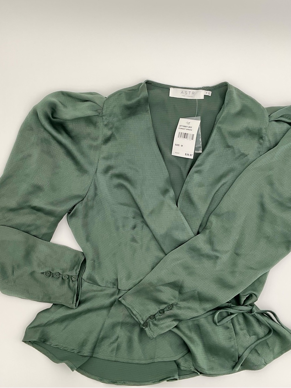 ASTR The Label Forest Green Wrap Blouse Puff Sleeve Top NWT Medium